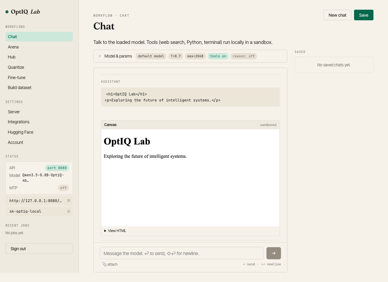 Canvas: model HTML rendered in a sandboxed iframe