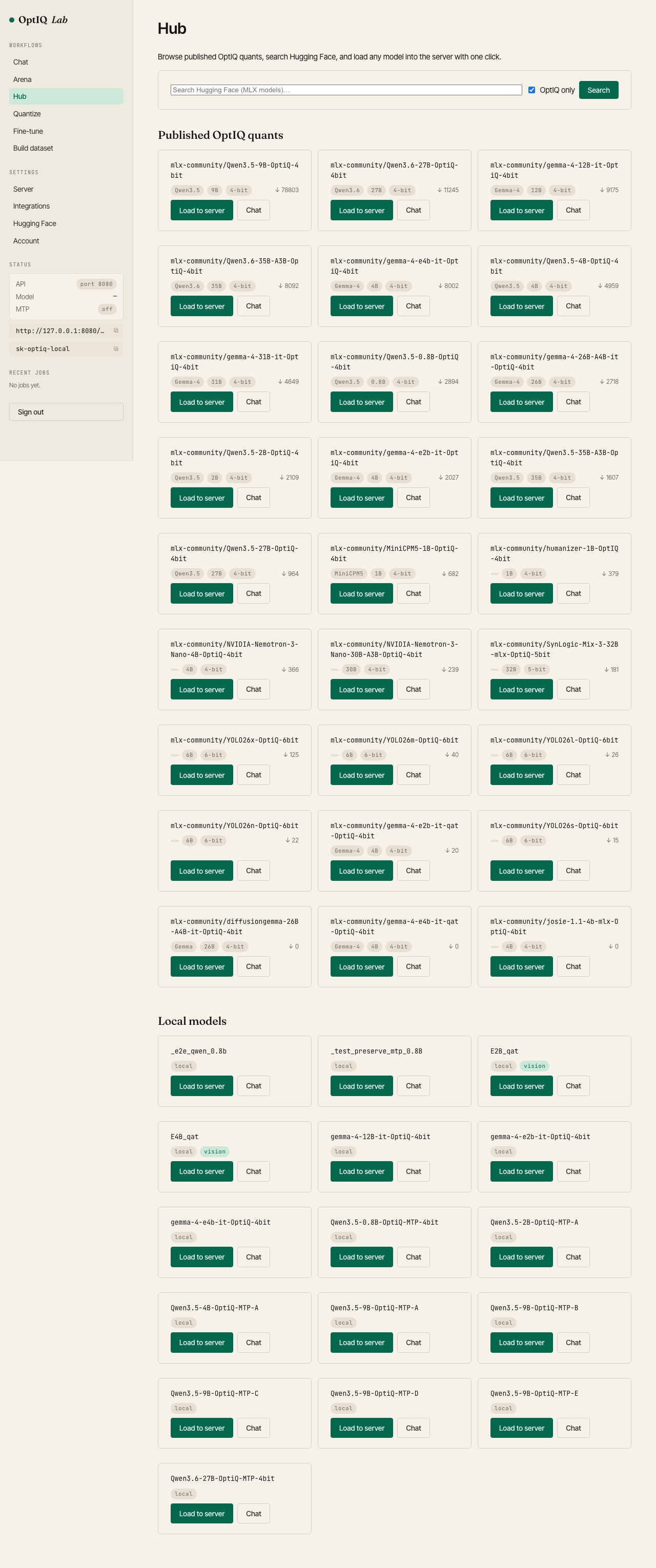 Hub: browse and load models